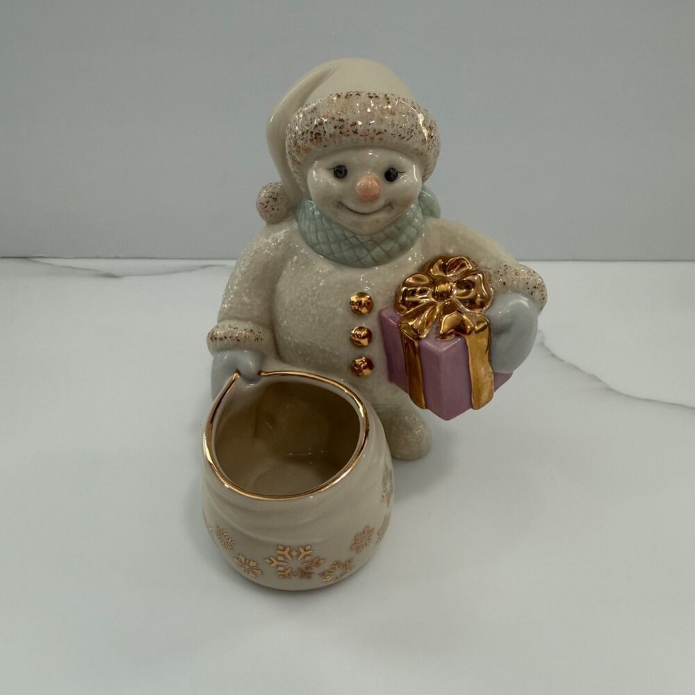Vintage Lenox Snowlight Snowman's Glow Votive Holder Figurine 24K Gold Accents